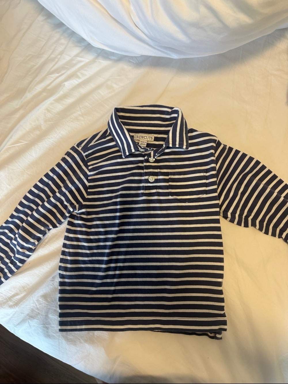 J crew Crewcuts Navy & White Striped Long-Sleeve Polo XXS 2-3
